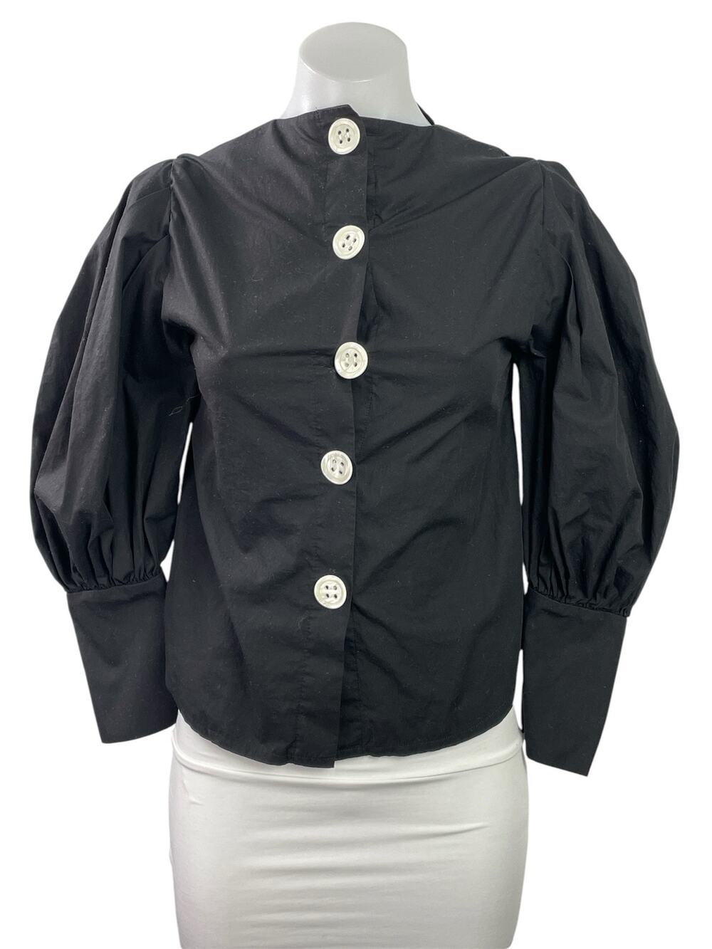 Zara Women's Black Long Balloon Sleeve Button Down Shirt Blouse Top Size XS